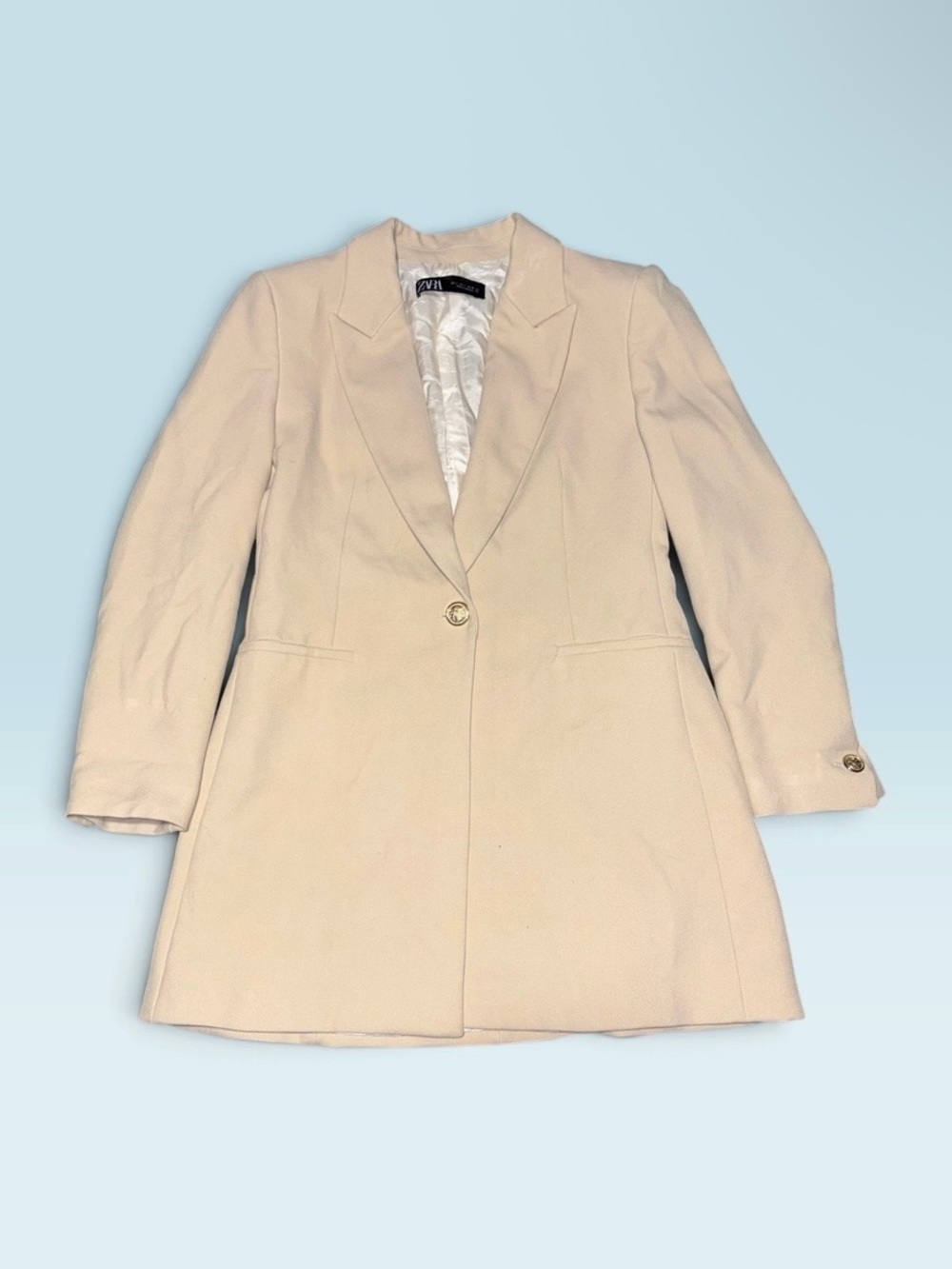 Zara Gold Button Long Structured Lapel Blazer Size L MSRP $195 - Picture 5 of 8